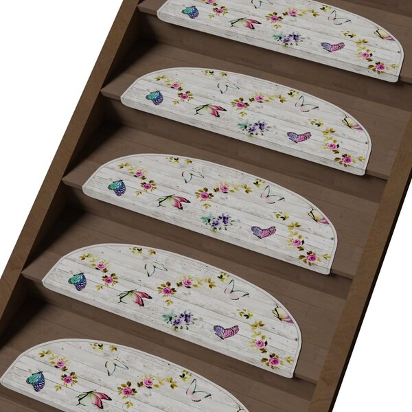 Kremno beli komplet preprog za stopnice 16 ks 20x65 cm Butterfly Life – Vitaus