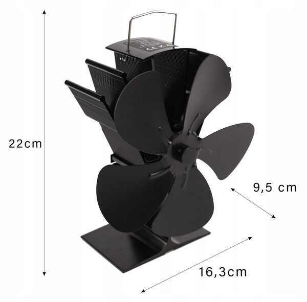 Alu. 5 kraki ventilator za kamin 22cm črn