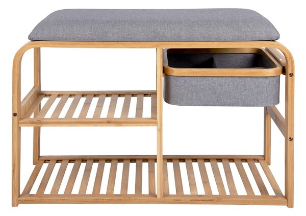 Bambusovo stojalo za čevlje s sivim oblazinjenjem Leitmotiv Bench, širina 70 cm