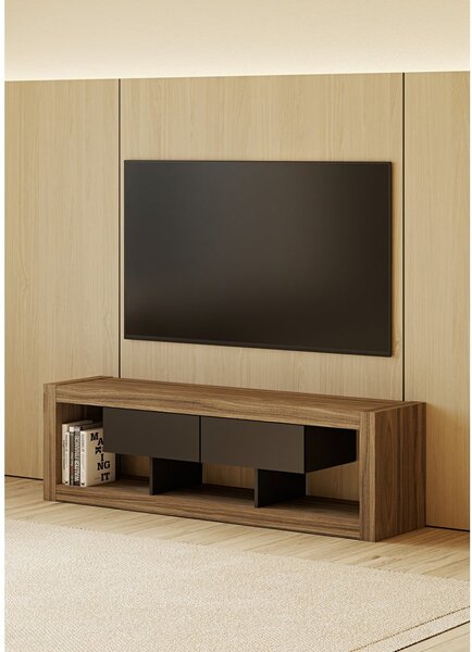 Črna/rjava TV omarica v orehovem dekorju 175x52 cm Nara – TemaHome