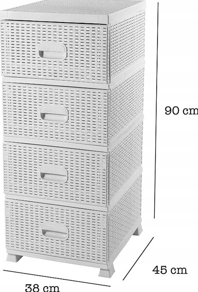Bela komoda z motivom ratana in 4 predali