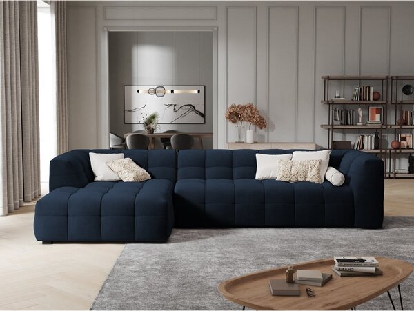 Modra žametna kotna sedežna garnitura Windsor & Co Sofas Vesta, levi kot