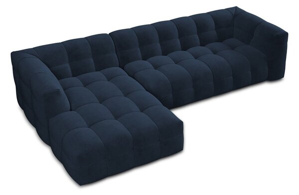 Modra žametna kotna sedežna garnitura Windsor & Co Sofas Vesta, levi kot