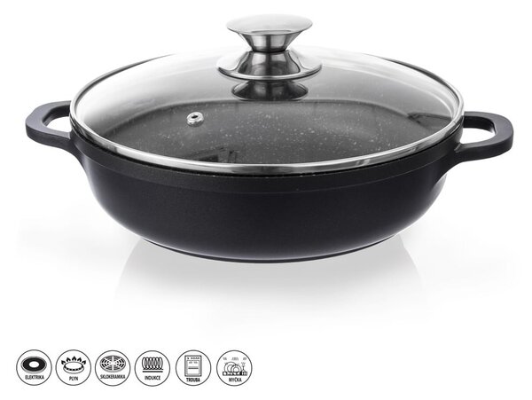 Posoda z neprijemljivo prevleko s stekleno pokrovko Pfluon Granit Orion Grande, ⌀ 28 cm