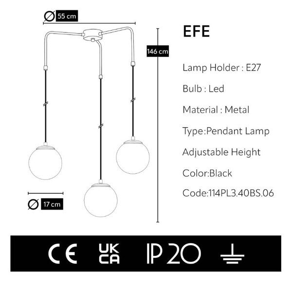 Črna viseča svetilka Squid Lighting Efe, višina 100 cm