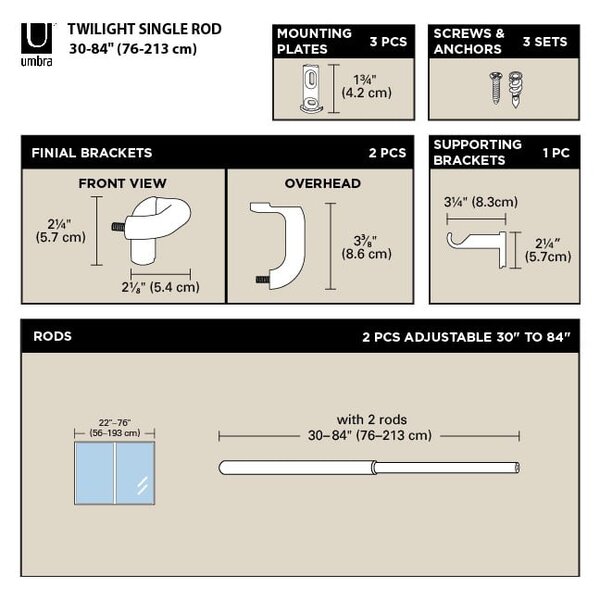 Jeklena karnisa z nastavljivo dolžino 76 - 213 cm Twilight – Umbra