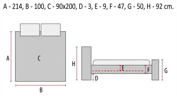 Siva oblazinjena postelja ALESSIA 90 x 200 cm