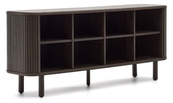 Temno rjava nizka komoda v jesenovem dekorju z drsnimi vrati 180x75 cm Mailen – Kave Home