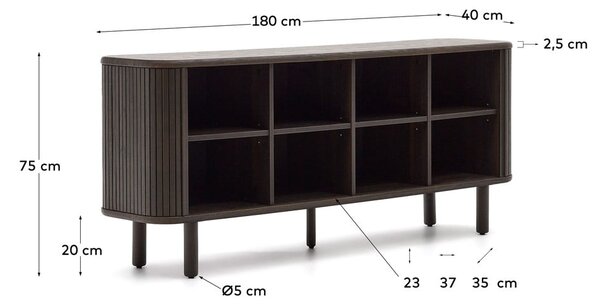 Temno rjava nizka komoda v jesenovem dekorju z drsnimi vrati 180x75 cm Mailen – Kave Home