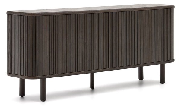 Temno rjava nizka komoda v jesenovem dekorju z drsnimi vrati 180x75 cm Mailen – Kave Home