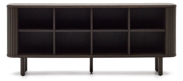 Temno rjava nizka komoda v jesenovem dekorju z drsnimi vrati 180x75 cm Mailen – Kave Home