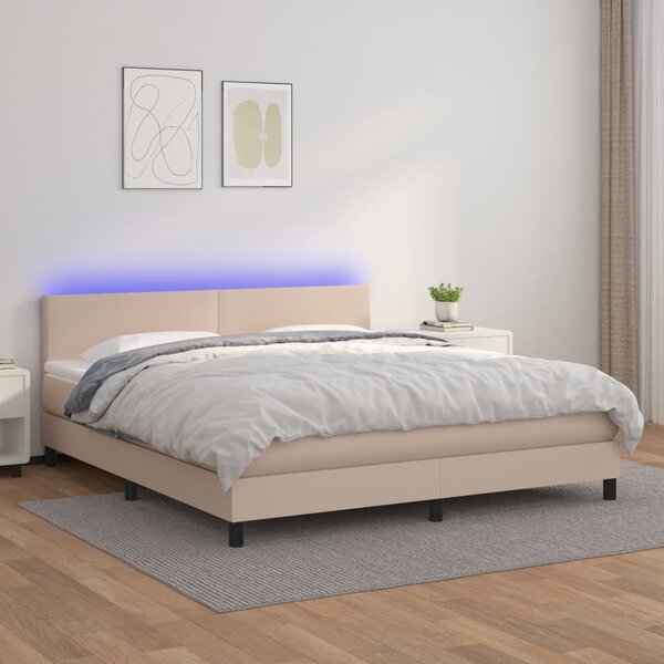 VidaXL Box spring postelja vzmetnico LED kapučino 180x200 cm um. usnje