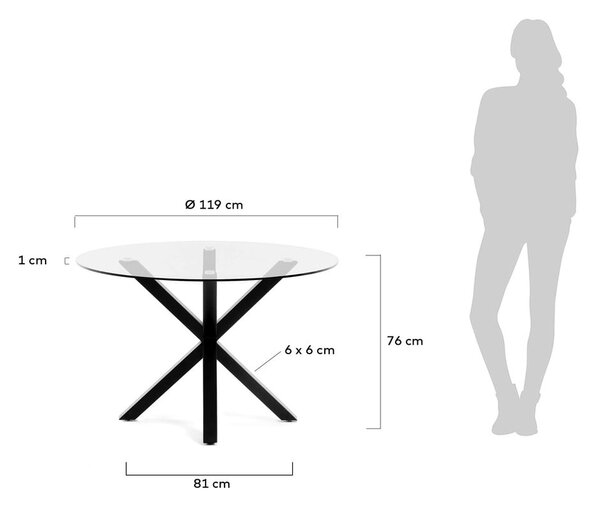 Okrogla jedilna miza s stekleno ploščo Kave Home, ø 119 cm