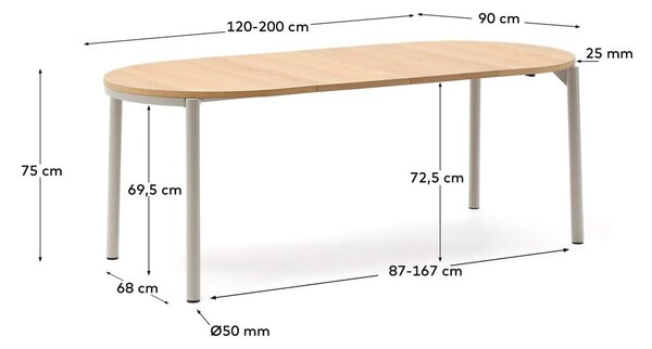 Raztegljiva jedilna miza z mizno ploščo v hrastovem dekorju 90x120 cm Montuiri – Kave Home