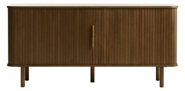 Rjava nizka komoda v hrastovem dekorju z drsnimi vrati 76x160 cm Cavo – Unique Furniture