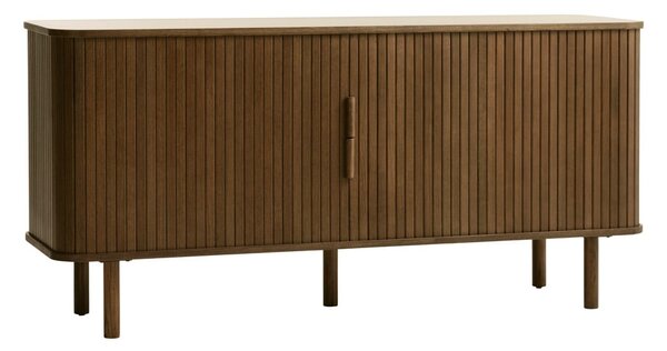 Rjava nizka komoda v hrastovem dekorju z drsnimi vrati 76x160 cm Cavo – Unique Furniture