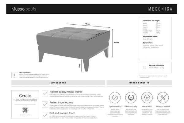 Temno rjava usnjena otoman MESONICA Musso Tufted
