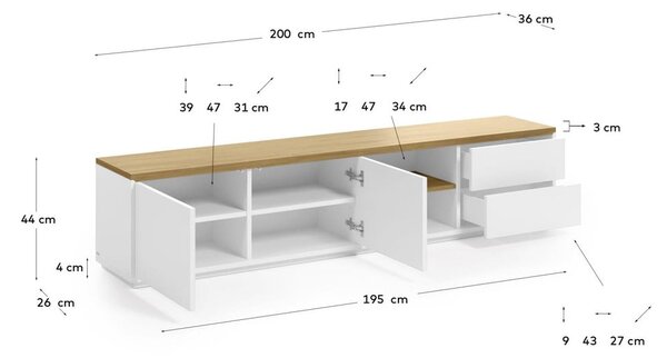 Bela TV omarica 200x44 cm Abilen – Kave Home