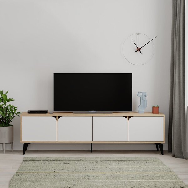 Bela/naravna TV omarica v hrastovem dekorju 180x51 cm Nola – Marckeric