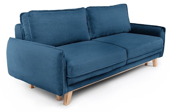 Modra raztegljiva sedežna garnitura iz rebrastega žameta 218 cm Tori – Bonami Selection