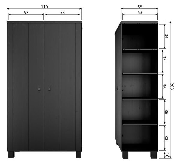 Črna garderobna omara iz masivnega bora 111x202 cm Ties – WOOOD