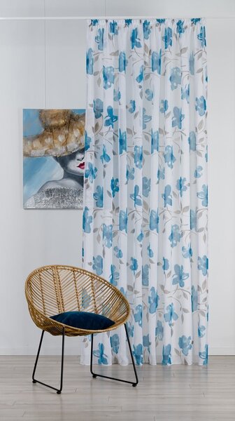 Bela/modra prosojna zavesa 300x260 cm Mariola – Mendola Fabrics