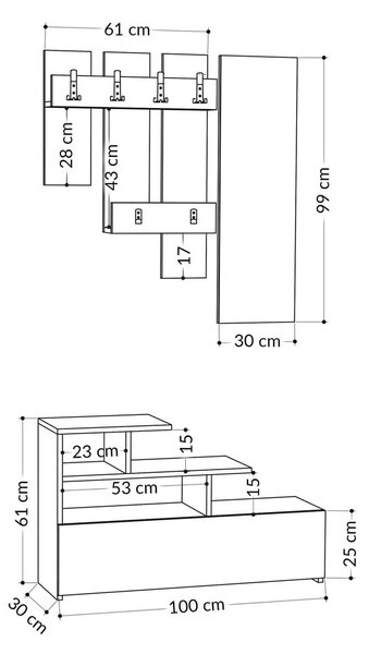 Predsobni komplet v hrastovem dekorju Vesty - Kalune Design