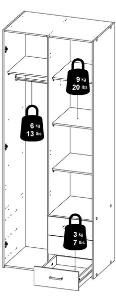 Bela garderobna omara 78x200 cm Space – Tvilum