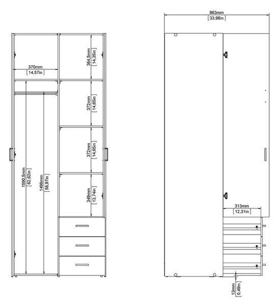 Bela garderobna omara 78x200 cm Space – Tvilum