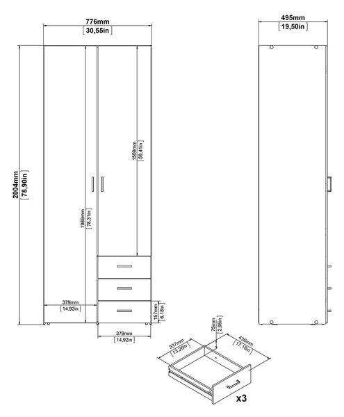 Bela garderobna omara 78x200 cm Space – Tvilum