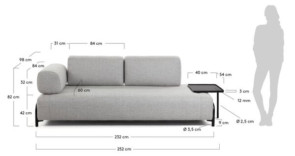 Bež-siv kavč s prostorom za odlaganje Kave Home Compo