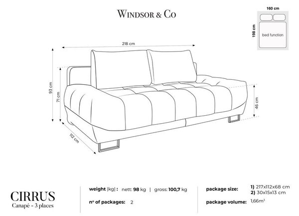 Bež žameten raztegljiv trosed Windsor & Co Sofas Cirrus