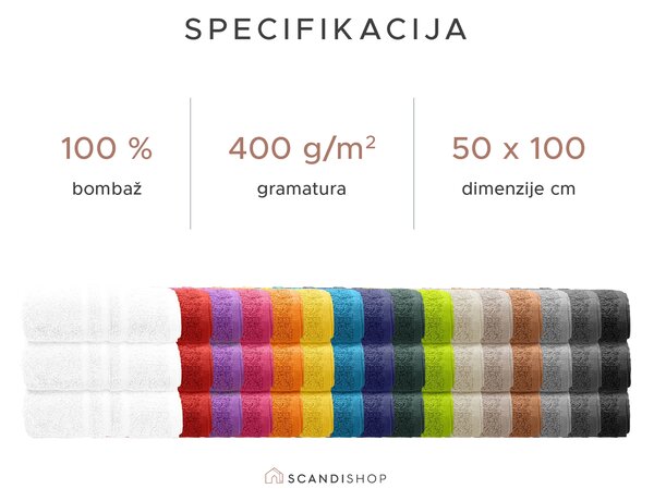 Brisača Classic 50 x 100 cm bela, 100% bombaž