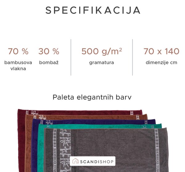 Bambusova brisača BAMBOO 70 x 140 cm vinska, 70% bambus | 30% bombaž