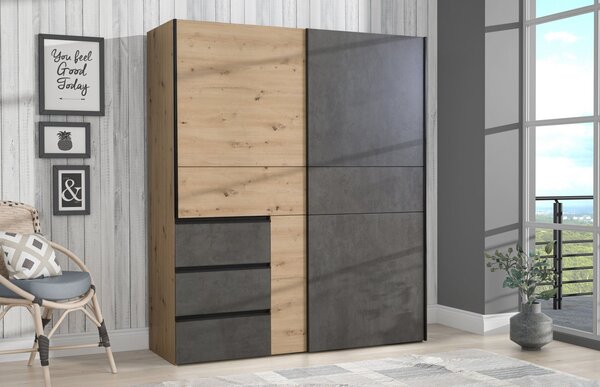 Garderobna omara WINN 2 W2QS823E71 (hrast/temno siva)
