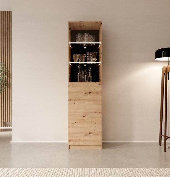 Elegantna vitrina Evi II z LED osvetlitvijo - HRAST ARTISAN-HRAST