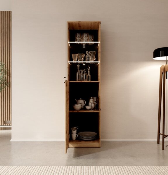Elegantna vitrina Evi II z LED osvetlitvijo - HRAST ARTISAN-HRAST