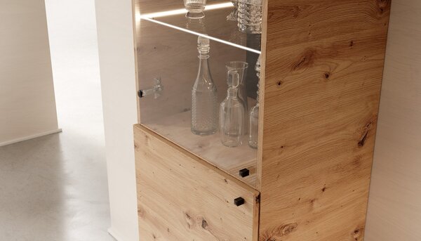 Elegantna vitrina Evi II z LED osvetlitvijo - HRAST ARTISAN-HRAST