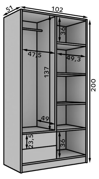 Garderobna omara Neri 102 cm - BELA-ČRNA