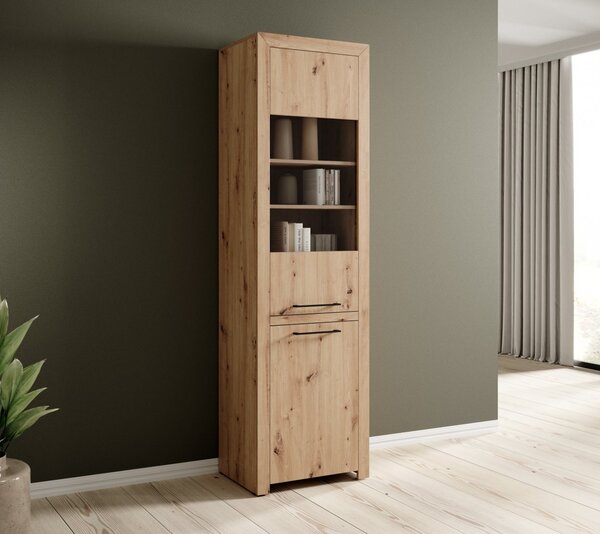 Visoka vitrina JANEZ v barvi hrasta Artisan - HRAST ARTISAN-ČRNA