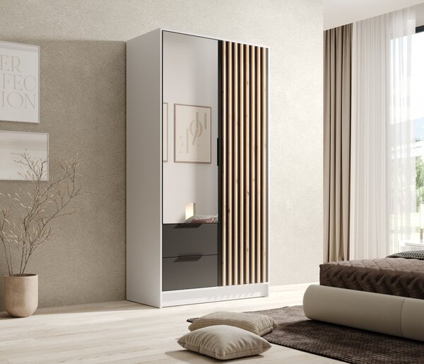Garderobna omara Neri 102 cm - BELA-ČRNA