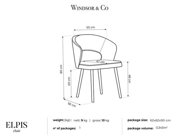 Siv jedilni stol z žametnim oblazinjenjem Windsor & Co Sofas Elpis