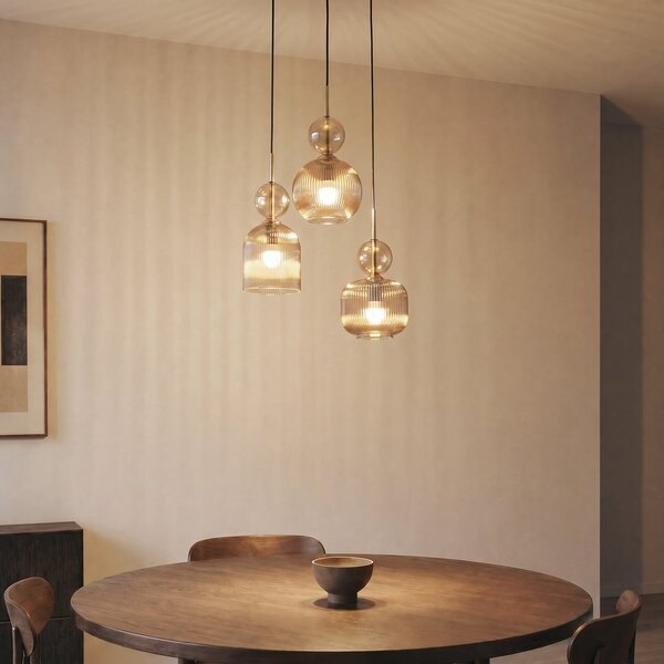 TK Lighting Visoka svetilka Sophia, 3-žarilna, Ø 41 cm, konjak/črna, E14, zatemnjen, Siva, Dnevna soba / jedilnica, Steklo