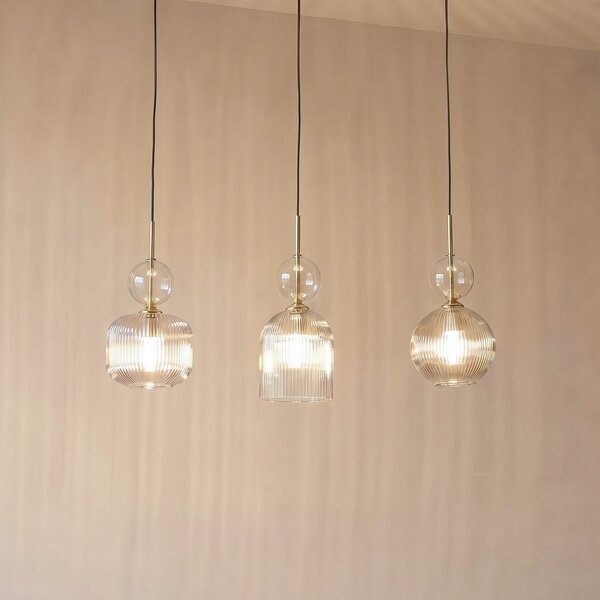 TK Lighting Visoka svetilka Sophia, 3-žarilna, 65 cm, konjak/črna, E14, zatemnjen, Siva, Dnevna soba / jedilnica, Steklo
