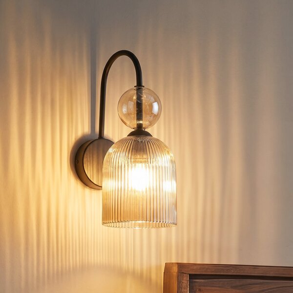 TK Lighting Stenska svetilka Sophia, konjak/črna, steklo, višina 33,5 cm, E14, zatemnjen, Siva, Dnevna soba / jedilnica, Steklo