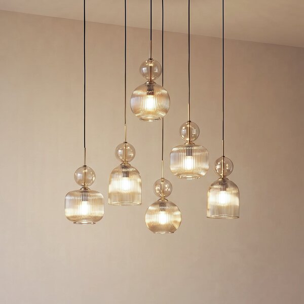 TK Lighting Visoka svetilka Sophia, 6-žarilna, 65 cm, konjak/črna, E14, zatemnjen, Siva, Dnevna soba / jedilnica, Steklo