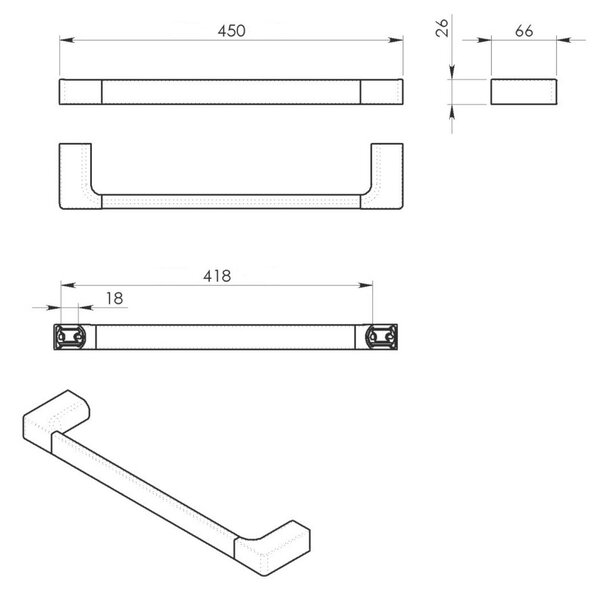 GEDY PI214514 Pirenei držalo za brisače 45 x 6,6cm , črno mat