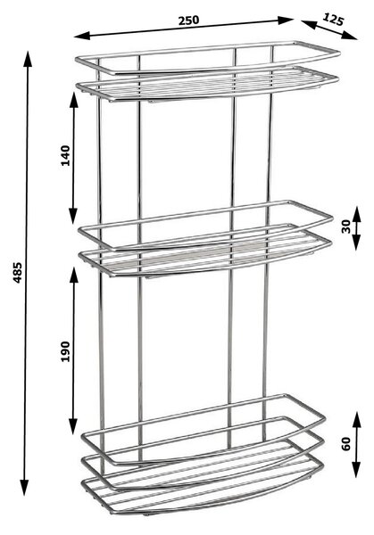 AQUALINE 37045 Chrome line žična polica trojna,srebrna