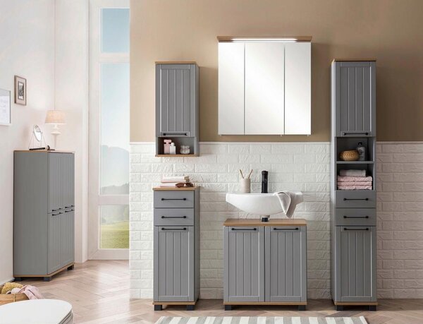 Stylife Visoka Komoda Jelda, Platinasta Barva, Barva Hrasta