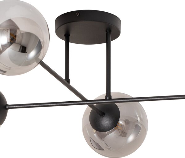 EMIBIG LIGHTING Stropna svetilka Glassy, črna/grafitna, 75 x cm, 4-kraka, zatemnjen, Črna, Dnevna soba / jedilnica, Steklo, Sodobni